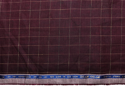100% Pure Linen 60 LEA Shirting Fabric (Maroon, Checks)