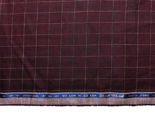 100% Pure Linen 60 LEA Shirting Fabric (Maroon, Checks)