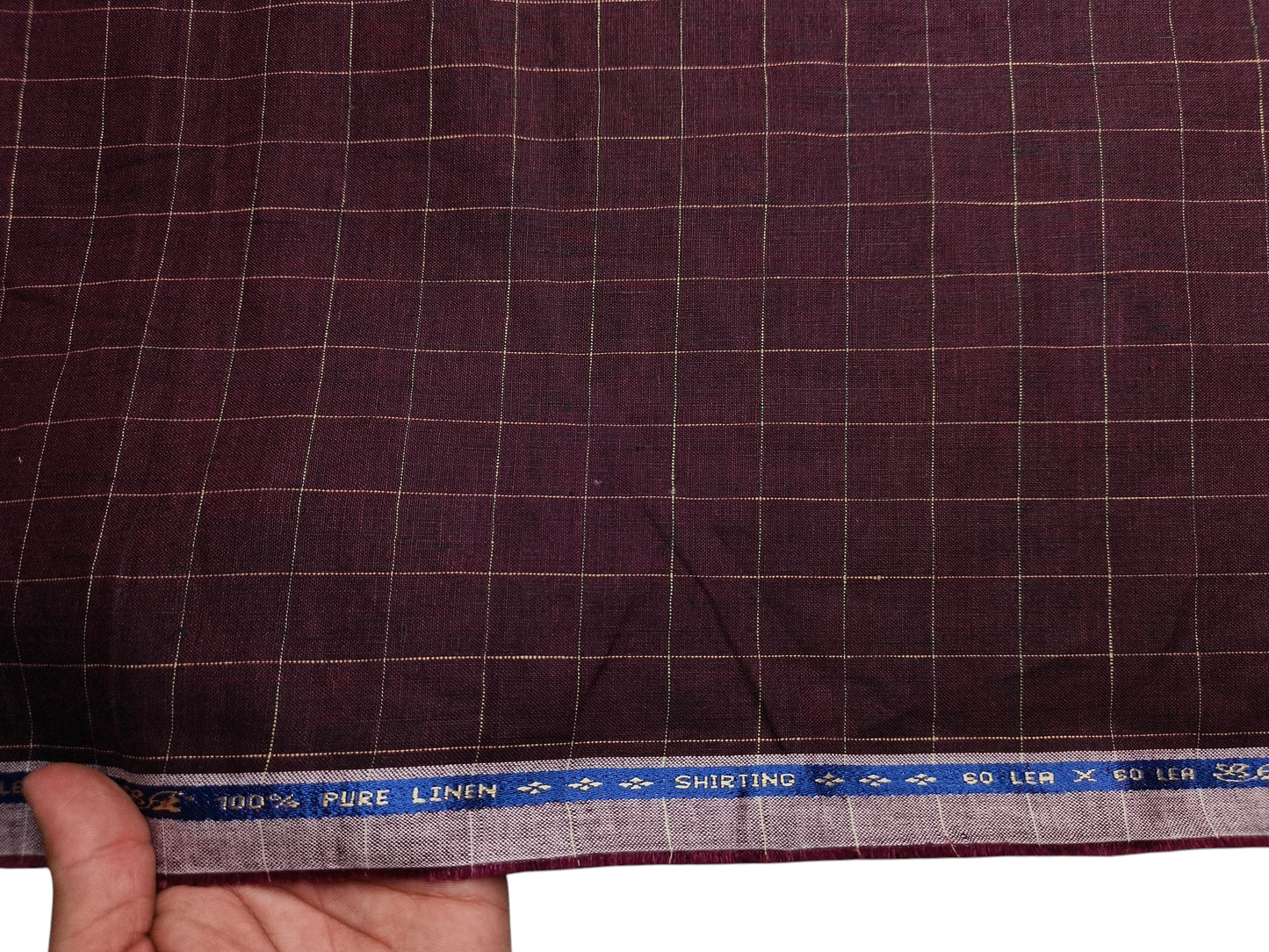 100% Pure Linen 60 LEA Shirting Fabric (Maroon, Checks)
