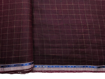 100% Pure Linen 60 LEA Shirting Fabric (Maroon, Checks)