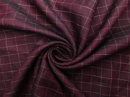 100% Pure Linen 60 LEA Shirting Fabric (Maroon, Checks)