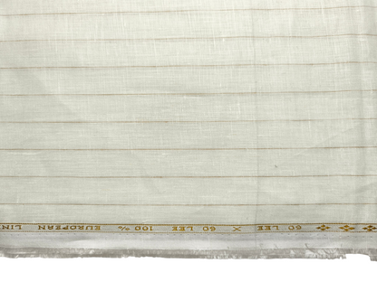 100% Pure Linen 60 LEA Shirting Fabric (Off White & Brown, Stripes)