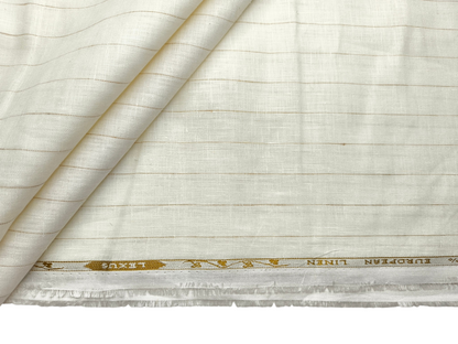 100% Pure Linen 60 LEA Shirting Fabric (Off White & Brown, Stripes)