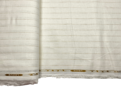 100% Pure Linen 60 LEA Shirting Fabric (Off White & Brown, Stripes)