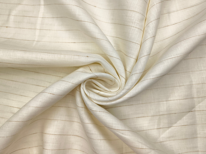 100% Pure Linen 60 LEA Shirting Fabric (Off White & Brown, Stripes)