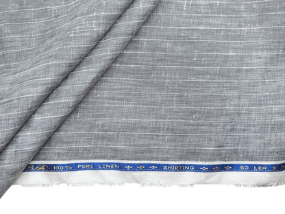 100% Pure Linen 60 LEA Shirting Fabric (Grey, Stripes)