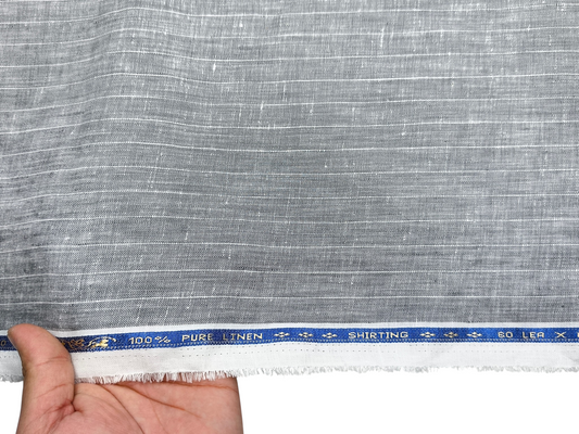 100% Pure Linen 60 LEA Shirting Fabric (Grey, Stripes)