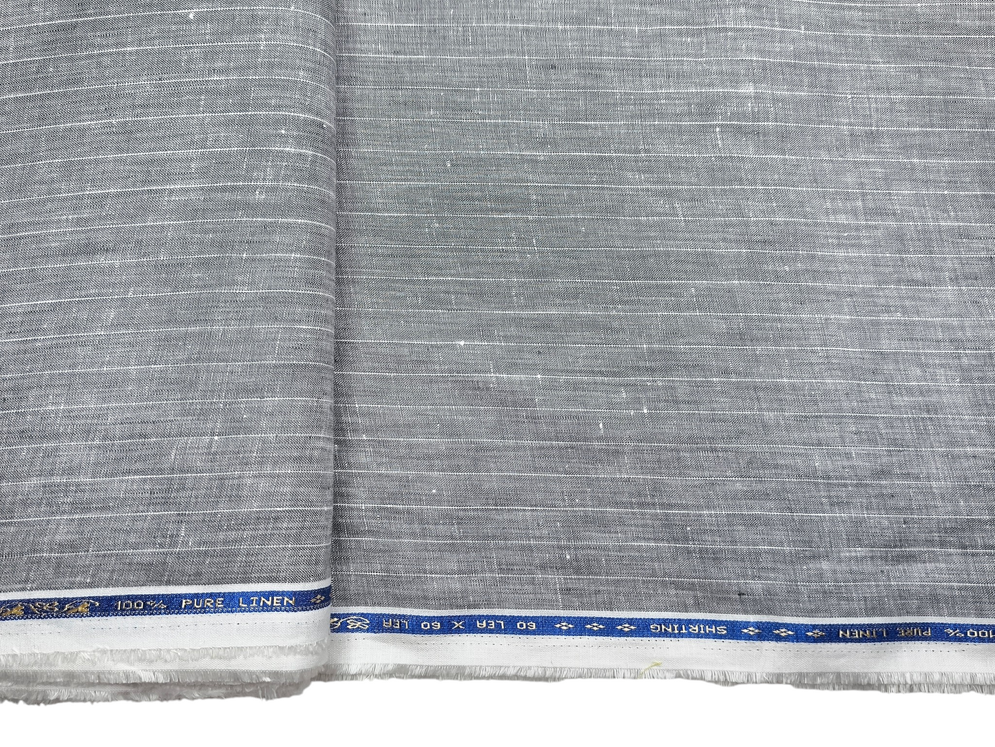 100% Pure Linen 60 LEA Shirting Fabric (Grey, Stripes)