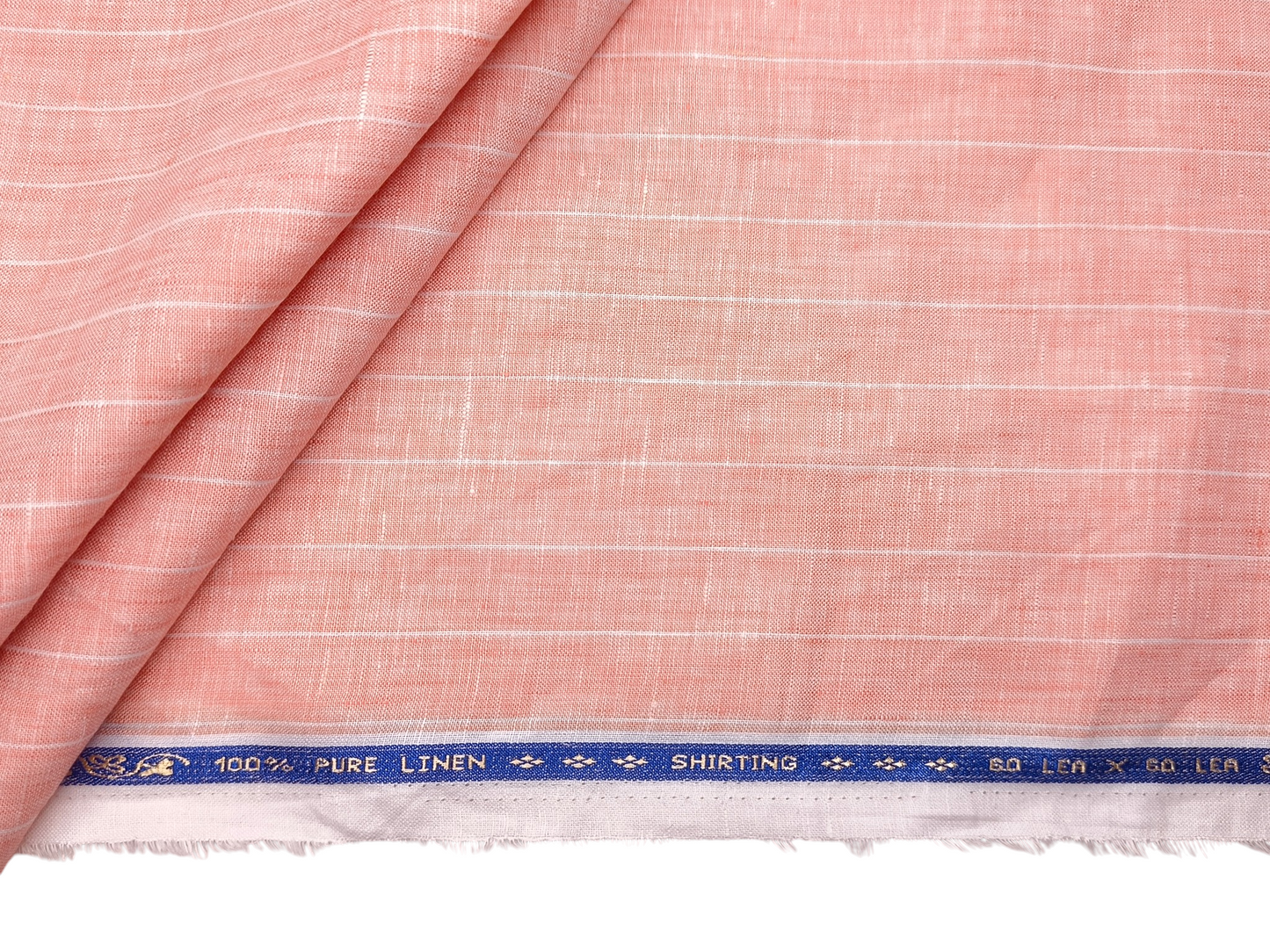 100% Pure Linen 60 LEA Shirting Fabric (Peach, Stripes)