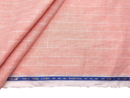100% Pure Linen 60 LEA Shirting Fabric (Peach, Stripes)