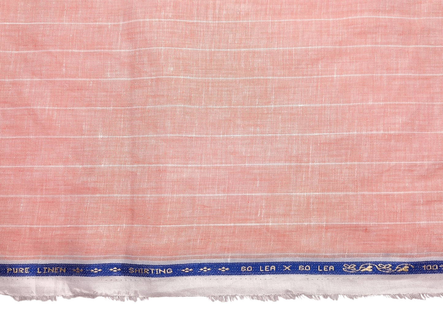 100% Pure Linen 60 LEA Shirting Fabric (Peach, Stripes)