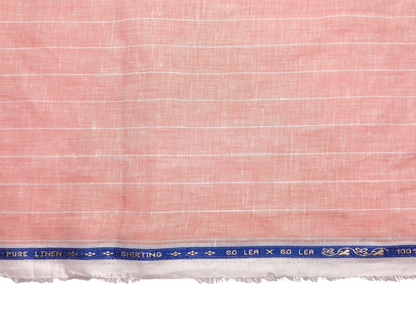 100% Pure Linen 60 LEA Shirting Fabric (Peach, Stripes)