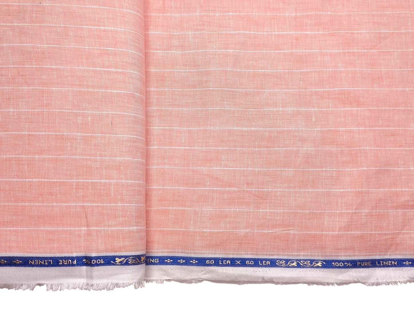 100% Pure Linen 60 LEA Shirting Fabric (Peach, Stripes)