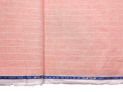 100% Pure Linen 60 LEA Shirting Fabric (Peach, Stripes)