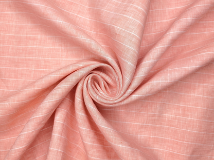 100% Pure Linen 60 LEA Shirting Fabric (Peach, Stripes)