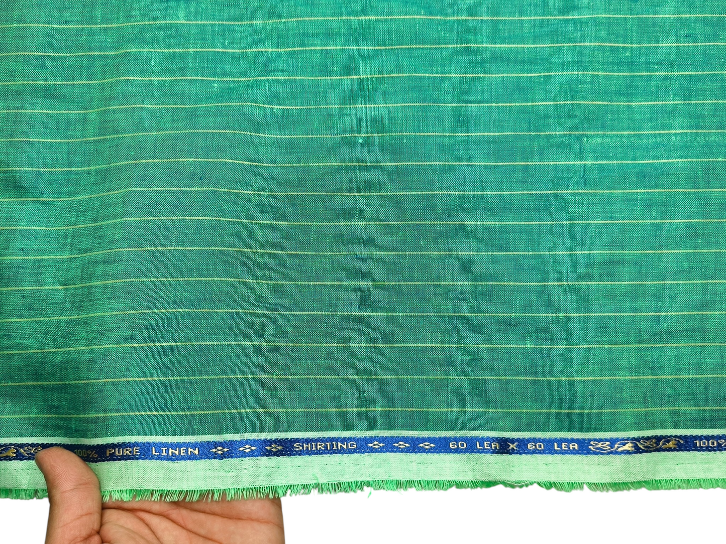 100% Pure Linen 60 LEA Shirting Fabric (Green, Vibrant Stripes)