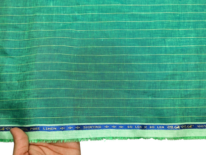 100% Pure Linen 60 LEA Shirting Fabric (Green, Vibrant Stripes)