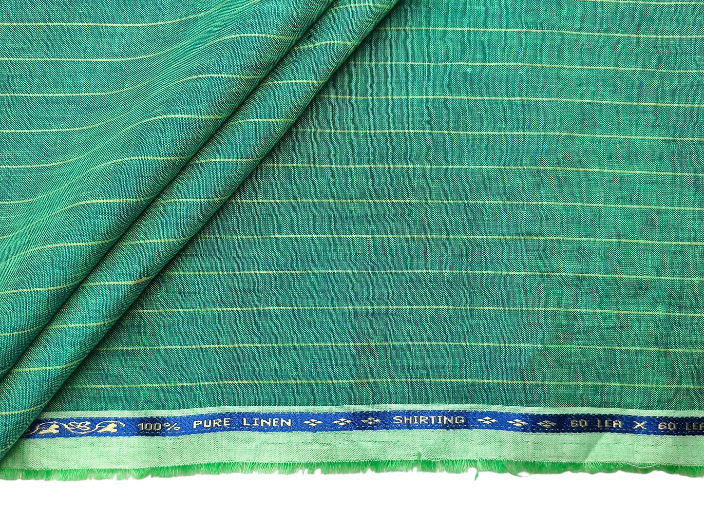 100% Pure Linen 60 LEA Shirting Fabric (Green, Vibrant Stripes)