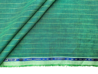100% Pure Linen 60 LEA Shirting Fabric (Green, Vibrant Stripes)