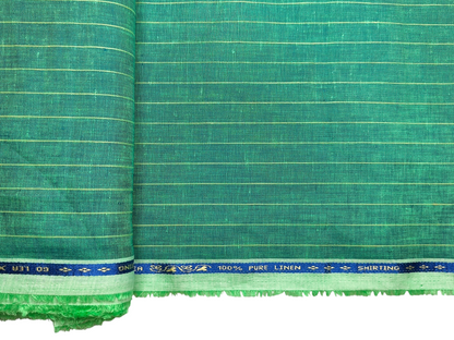 100% Pure Linen 60 LEA Shirting Fabric (Green, Vibrant Stripes)