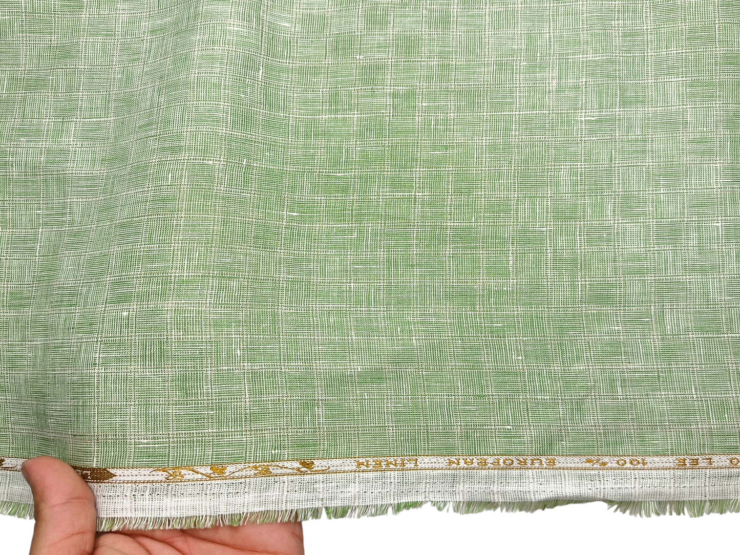 100% Pure Linen 60 LEA Shirting Fabric (Subtle Green, Patterned Checks)