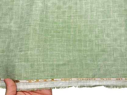 100% Pure Linen 60 LEA Shirting Fabric (Subtle Green, Patterned Checks)