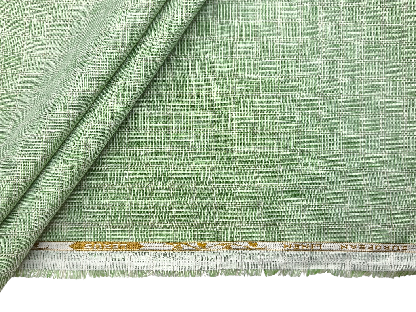 100% Pure Linen 60 LEA Shirting Fabric (Subtle Green, Patterned Checks)