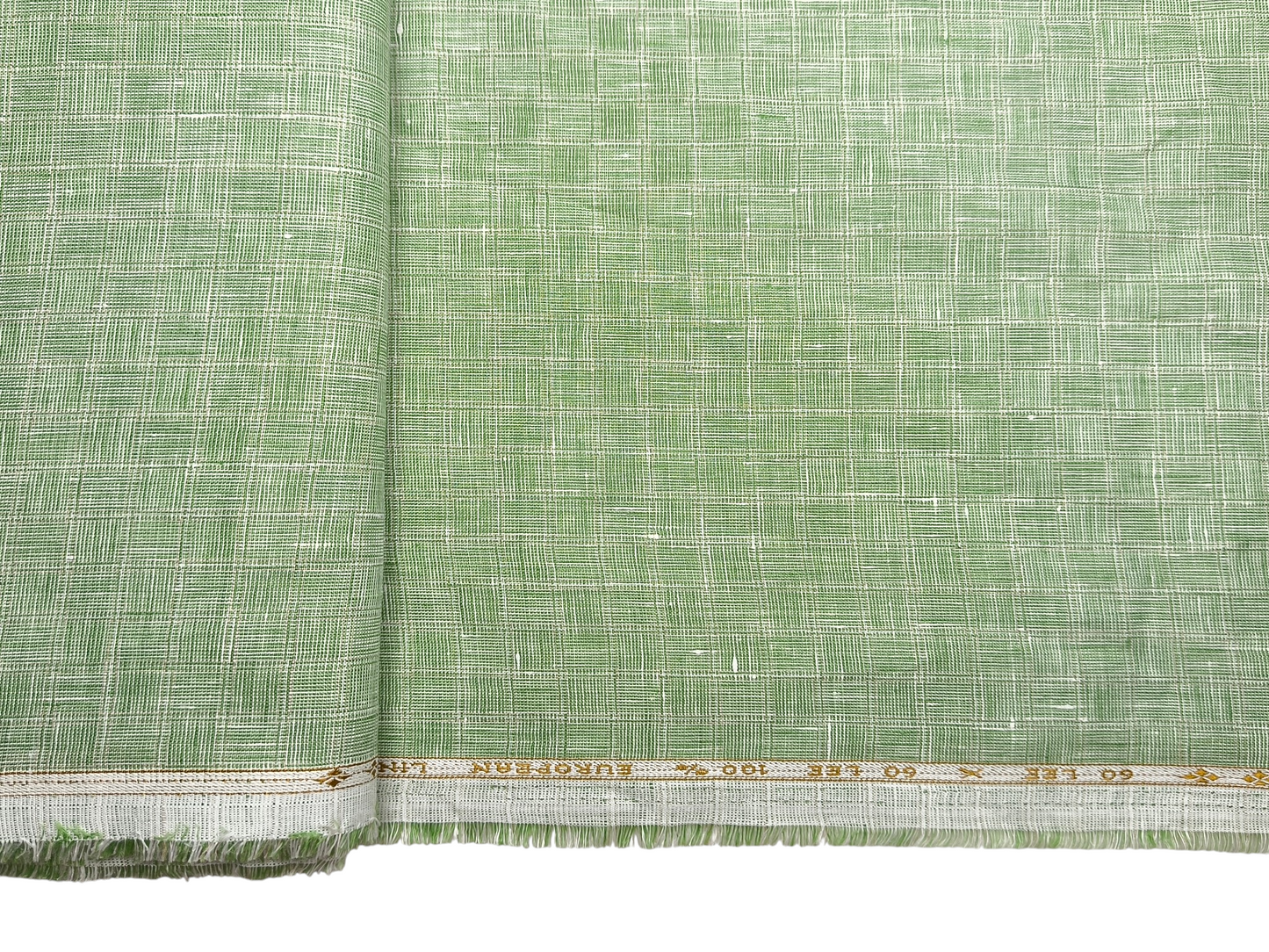 100% Pure Linen 60 LEA Shirting Fabric (Subtle Green, Patterned Checks)