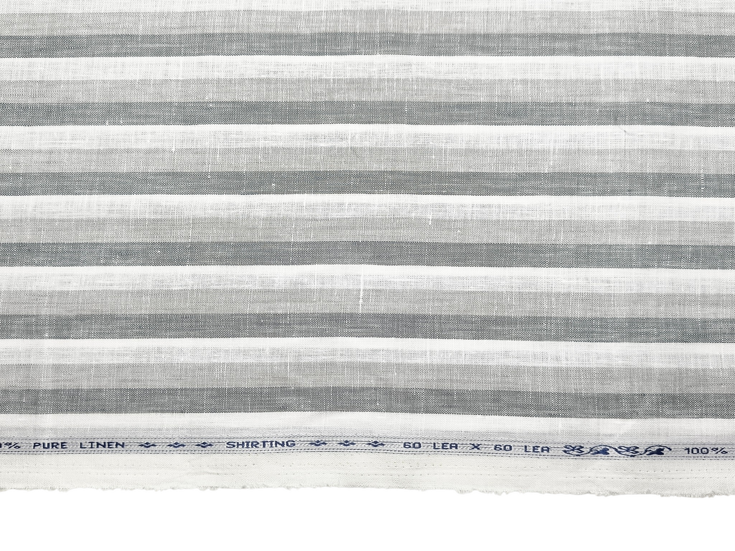 100% Pure Linen 60 LEA Shirting Fabric (Grey & White, Multistripes)