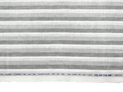 100% Pure Linen 60 LEA Shirting Fabric (Grey & White, Multistripes)