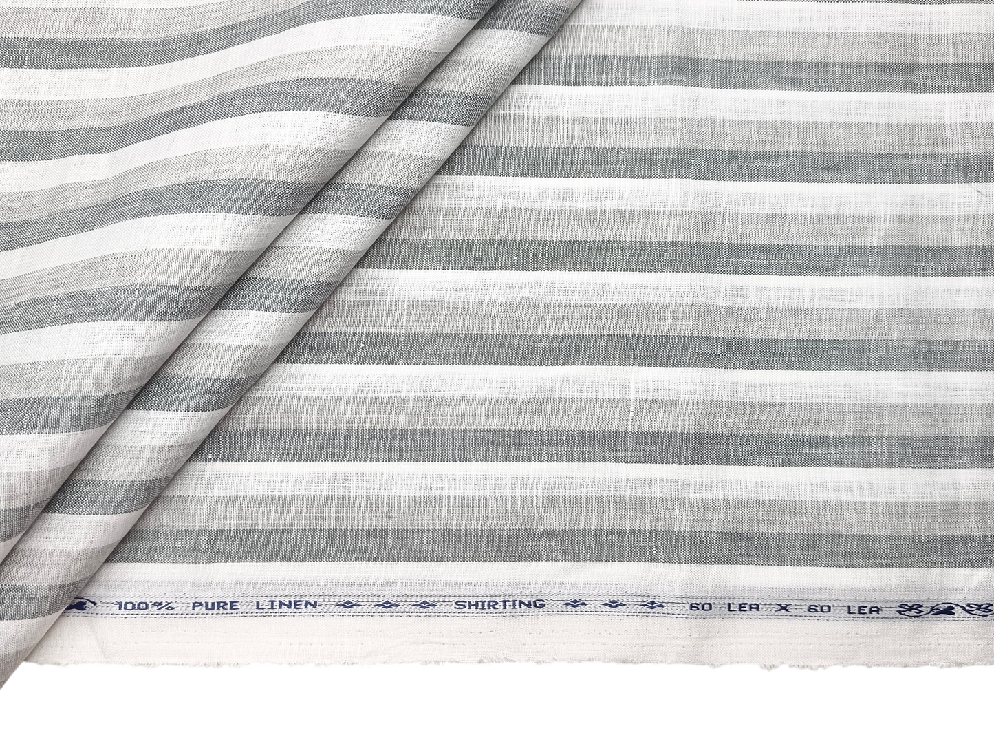 100% Pure Linen 60 LEA Shirting Fabric (Grey & White, Multistripes)