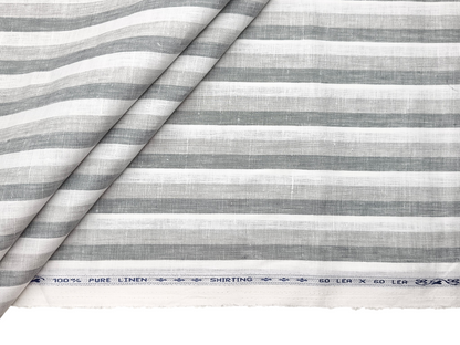 100% Pure Linen 60 LEA Shirting Fabric (Grey & White, Multistripes)