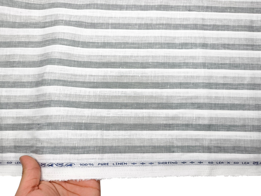 100% Pure Linen 60 LEA Shirting Fabric (Grey & White, Multistripes)