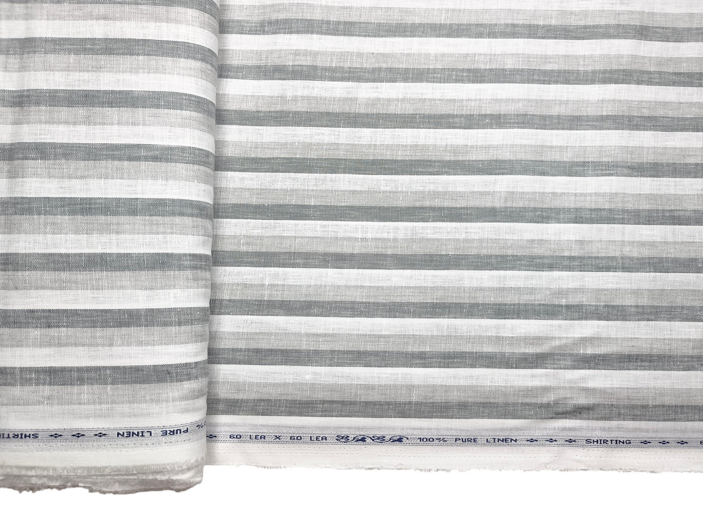 100% Pure Linen 60 LEA Shirting Fabric (Grey & White, Multistripes)