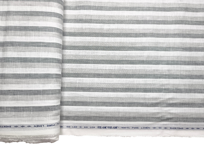 100% Pure Linen 60 LEA Shirting Fabric (Grey & White, Multistripes)