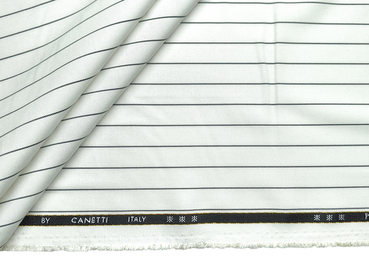 Canetti Italy Premium TR Suiting Fabric (White, Pinstripes)