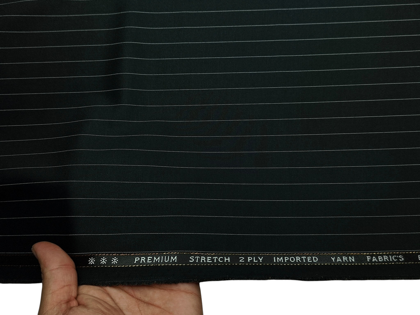 Canetti Italy Premium TR Stretched Suiting Fabric (Dark Bottle Green, Pinstripes)