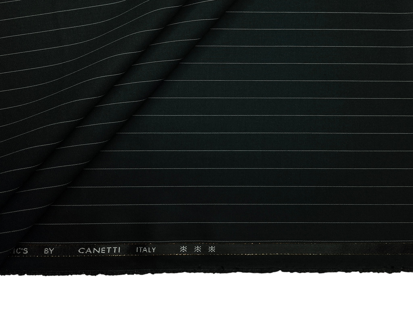 Canetti Italy Premium TR Stretched Suiting Fabric (Dark Bottle Green, Pinstripes)