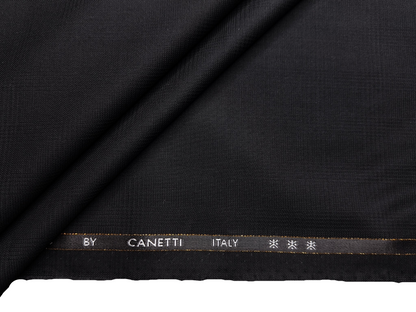 Canetti Italy Premium TR Suiting Fabric (Black, Self Checks)