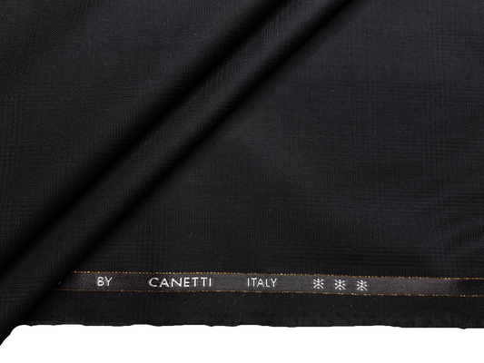 Canetti Italy Premium TR Suiting Fabric (Black, Self Checks)