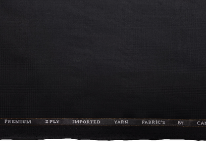 Canetti Italy Premium TR Suiting Fabric (Black, Self Checks)