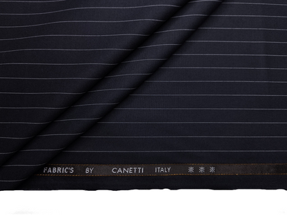 Canetti Italy Premium TR Suiting Fabric (Dark Navy Blue, Striped)