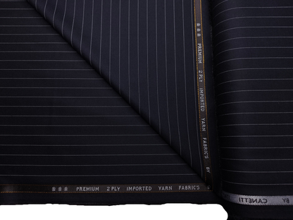 Canetti Italy Premium TR Suiting Fabric (Dark Navy Blue, Striped)