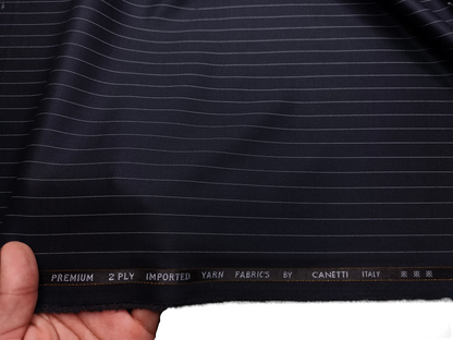 Canetti Italy Premium TR Suiting Fabric (Dark Navy Blue, Striped)