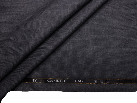 Canetti Italy Premium TR Suiting Fabric (Dark Grey, Herringbone)