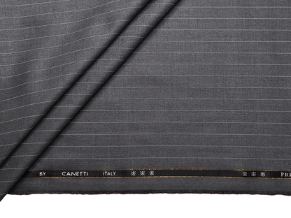 Canetti Italy Premium TR Suiting Fabric (Grey Melange, Pinstripes)