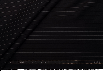 Canetti Italy Premium TR Suiting Fabric (Black, Pinstripes)