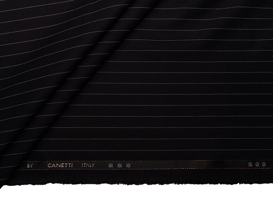 Canetti Italy Premium TR Suiting Fabric (Black, Pinstripes)