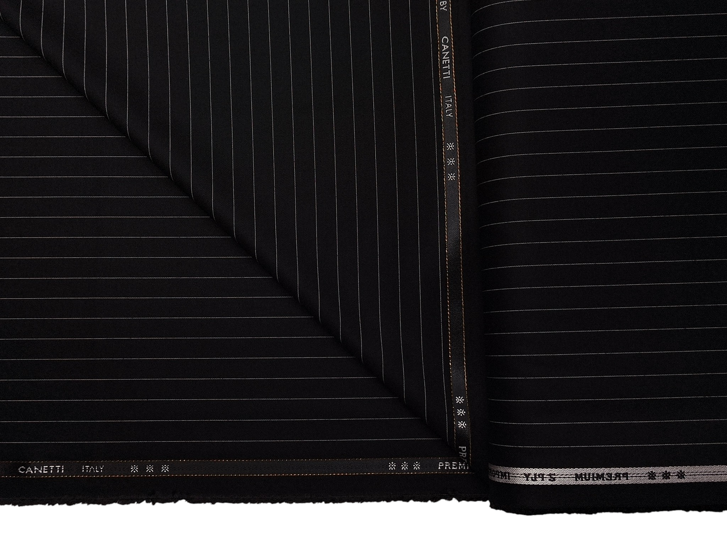 Canetti Italy Premium TR Suiting Fabric (Black, Pinstripes)