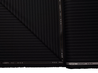 Canetti Italy Premium TR Suiting Fabric (Black, Pinstripes)